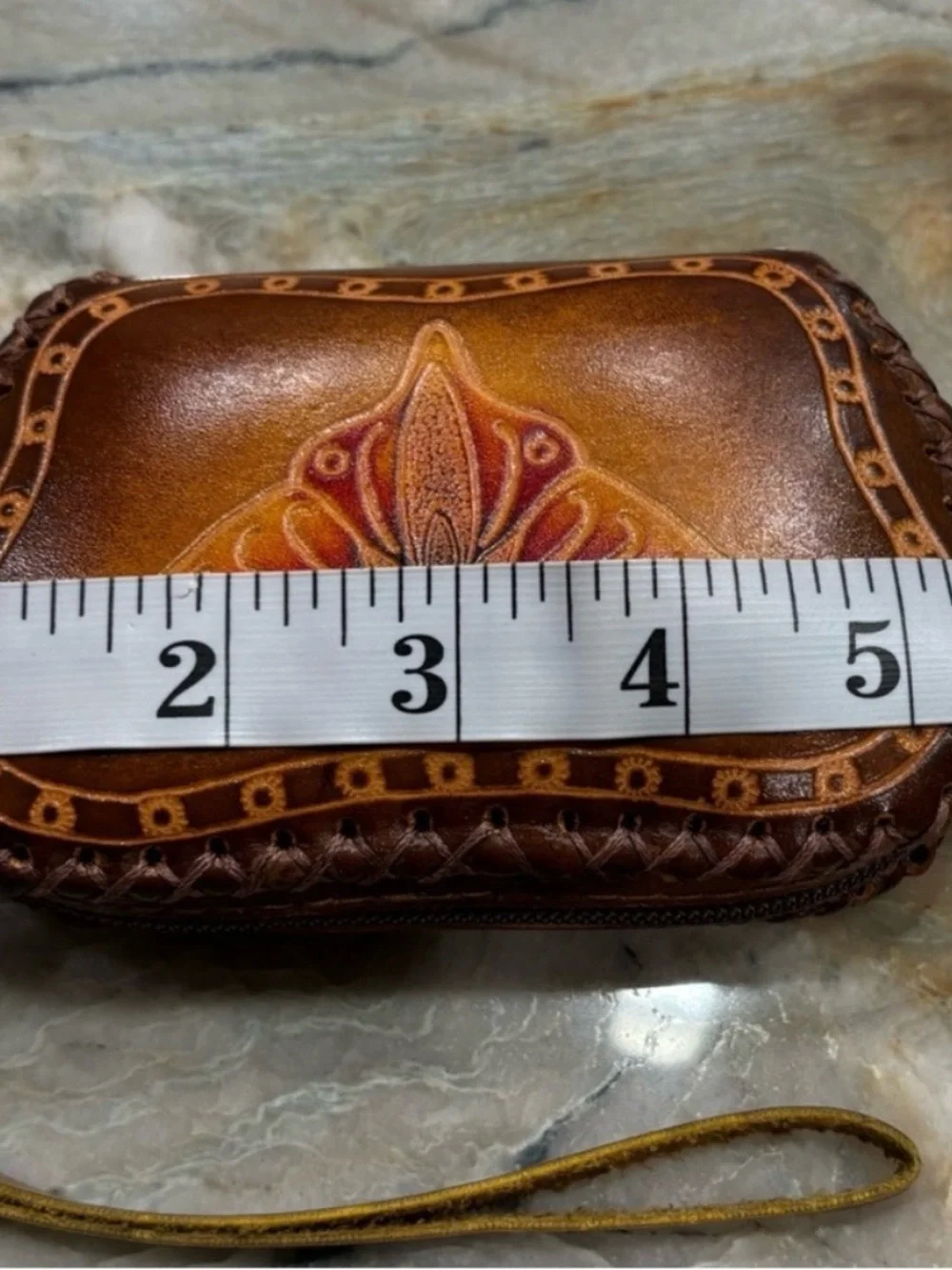 Hand-Tooled Leather Wallet with Blue Butterfly and Pink Accents case wallet